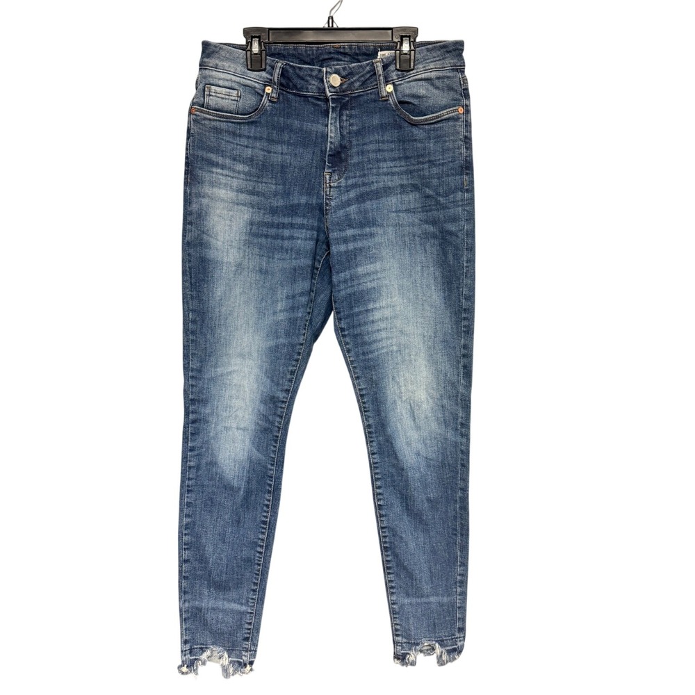 Blank NYC The Bond Mid Rise Skinny Jeans Blue Frayed Hem‎ Organic Cotton Size 30